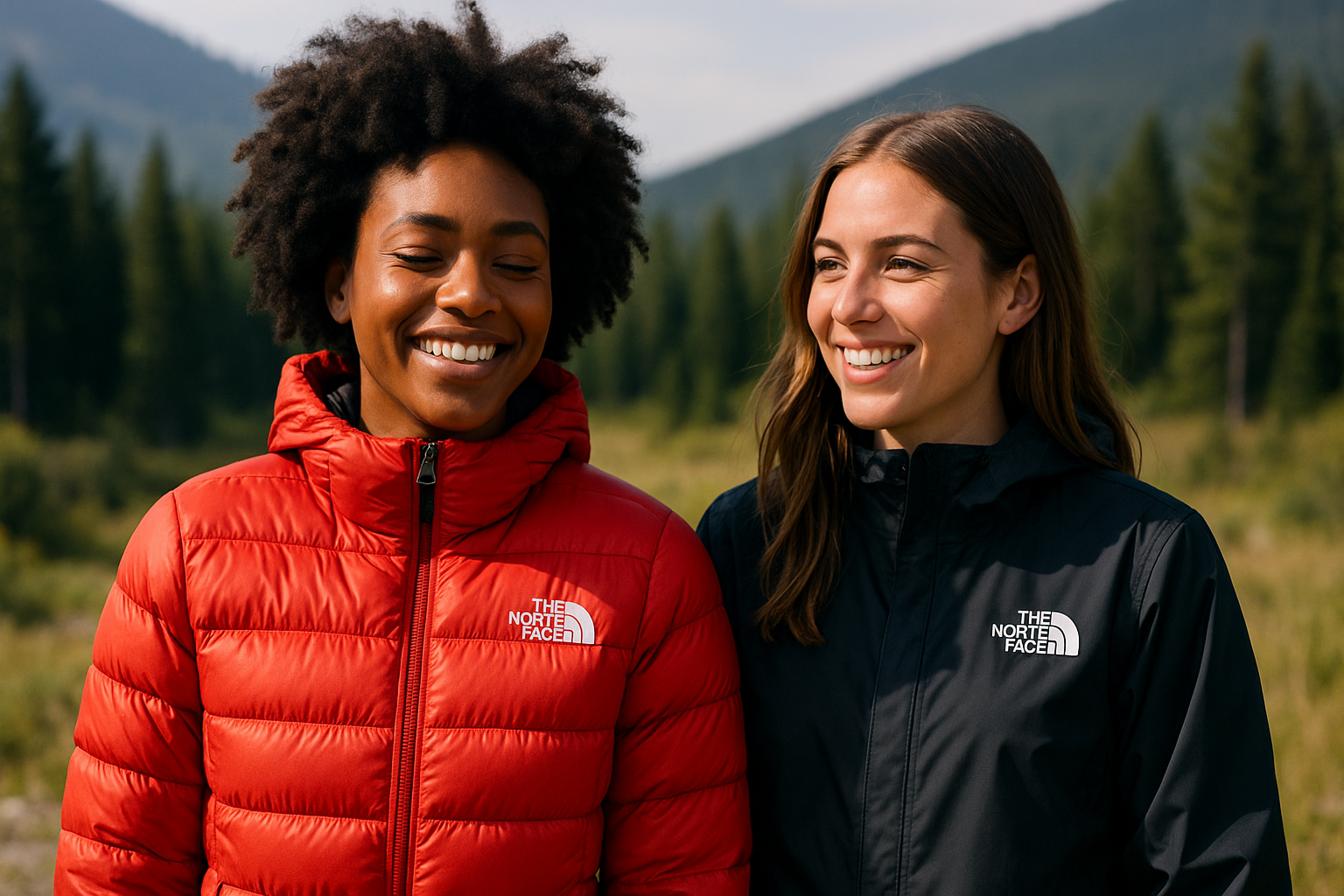 creame 2 chicas utilizando chaquetas the north face 